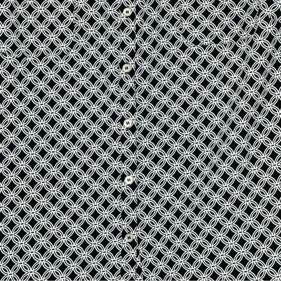 Notations 3X Shirt Top Black Geometric Button Up Tab Long Sleeve V Neck Stretch - Picture 2 of 8